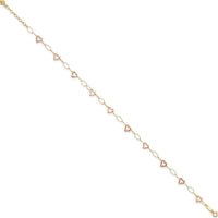 14K Two-Tone Gold Hammered Open Hearts & Oval Link Anklet - Adjustable 9" + 1" Extender