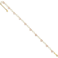 14K Two-Tone Gold Hammered Open Hearts & Oval Link Anklet - Adjustable 9" + 1" Extender