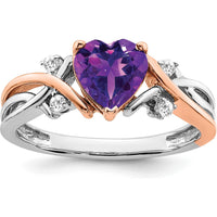 14K Two-Tone Gold Heart Amethyst and Diamond Ring - 1.082 Carat Amethyst, 0.02 Carat Total Diamond Weight by 0