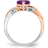 14K Two-Tone Gold Heart Amethyst and Diamond Ring - 1.082 Carat Amethyst, 0.02 Carat Total Diamond Weight by 0