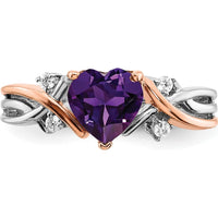 14K Two-Tone Gold Heart Amethyst and Diamond Ring - 1.082 Carat Amethyst, 0.02 Carat Total Diamond Weight by 0