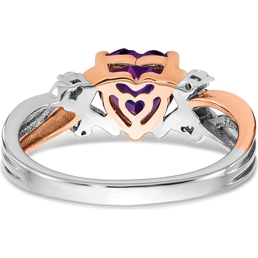 14K Two-Tone Gold Heart Amethyst and Diamond Ring - 1.082 Carat Amethyst, 0.02 Carat Total Diamond Weight by 0