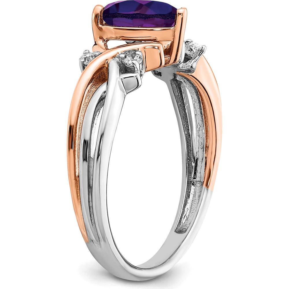 14K Two-Tone Gold Heart Amethyst and Diamond Ring - 1.082 Carat Amethyst, 0.02 Carat Total Diamond Weight by 0