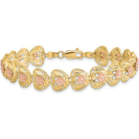 14K Two-Tone Gold Heart Charm Bracelet with Floral Stations - 7.25" Length by Oro Pregiato