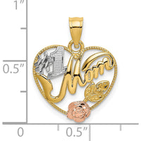 14K Two-Tone Gold Heart Charm with Rose Gold Flower and #1 MOM Engraving by Oro Pregiato