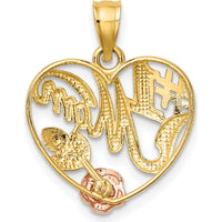 14K Two-Tone Gold Heart Charm with Rose Gold Flower and #1 MOM Engraving by Oro Pregiato