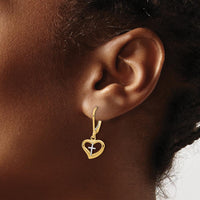 14K Two-Tone Gold Heart Cross Leverback Dangle Earrings by 0