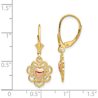 14K Two-Tone Gold Heart Drop Earrings with Lace Trim Design - Polished Finish by Oro Pregiato