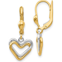 14K Two-Tone Gold Heart Drop Earrings with Polished Finish by Oro Pregiato