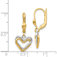 14K Two-Tone Gold Heart Drop Earrings with Polished Finish by Oro Pregiato