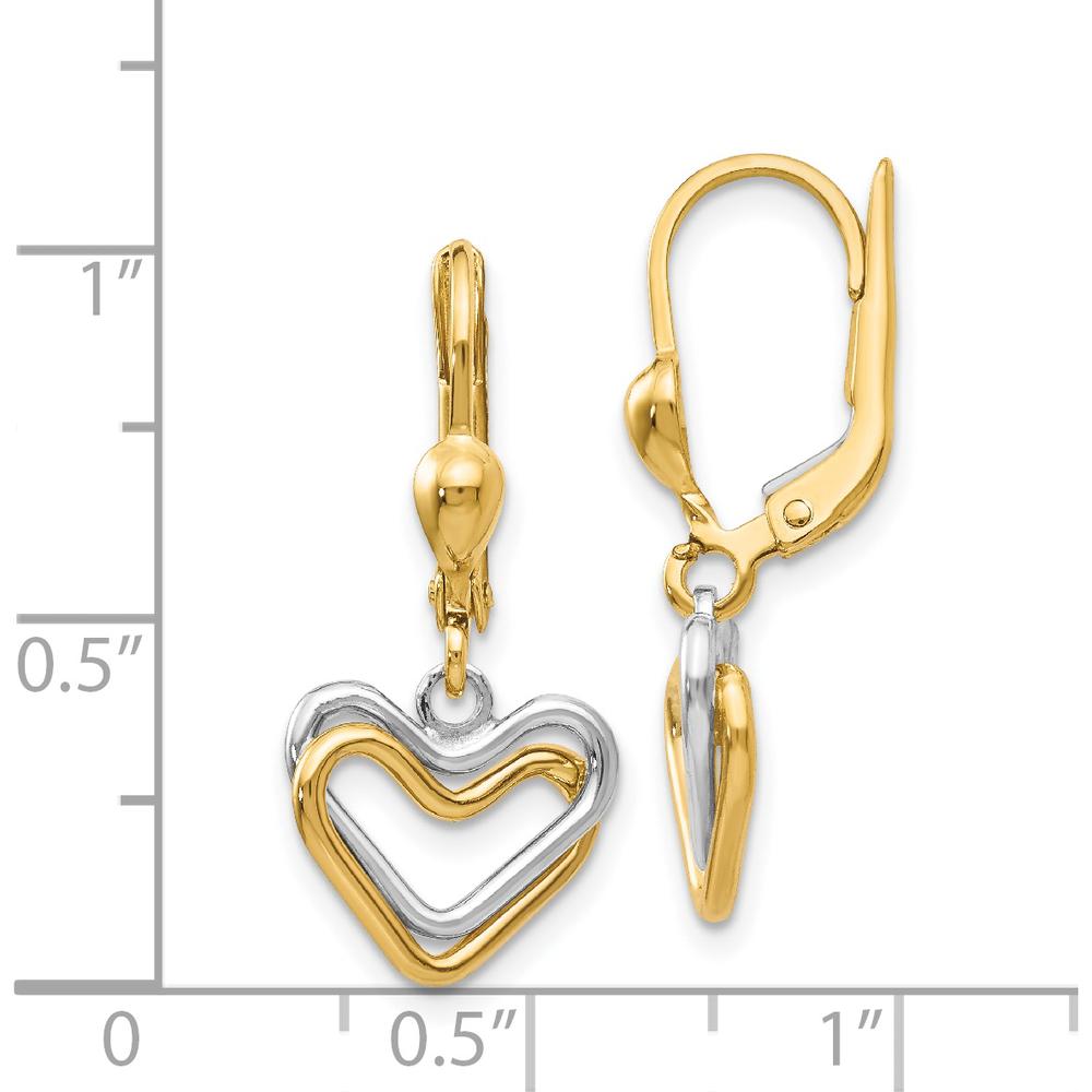 14K Two-Tone Gold Heart Drop Earrings with Polished Finish by Oro Pregiato