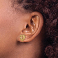 14K Two-Tone Gold Heart Earrings with Lace Trim and Flower Center - Polished Finish by 0