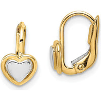 14K Two-Tone Gold Heart Hoop Earrings for Girls - Polished Finish, Drop Design by Oro Pregiato