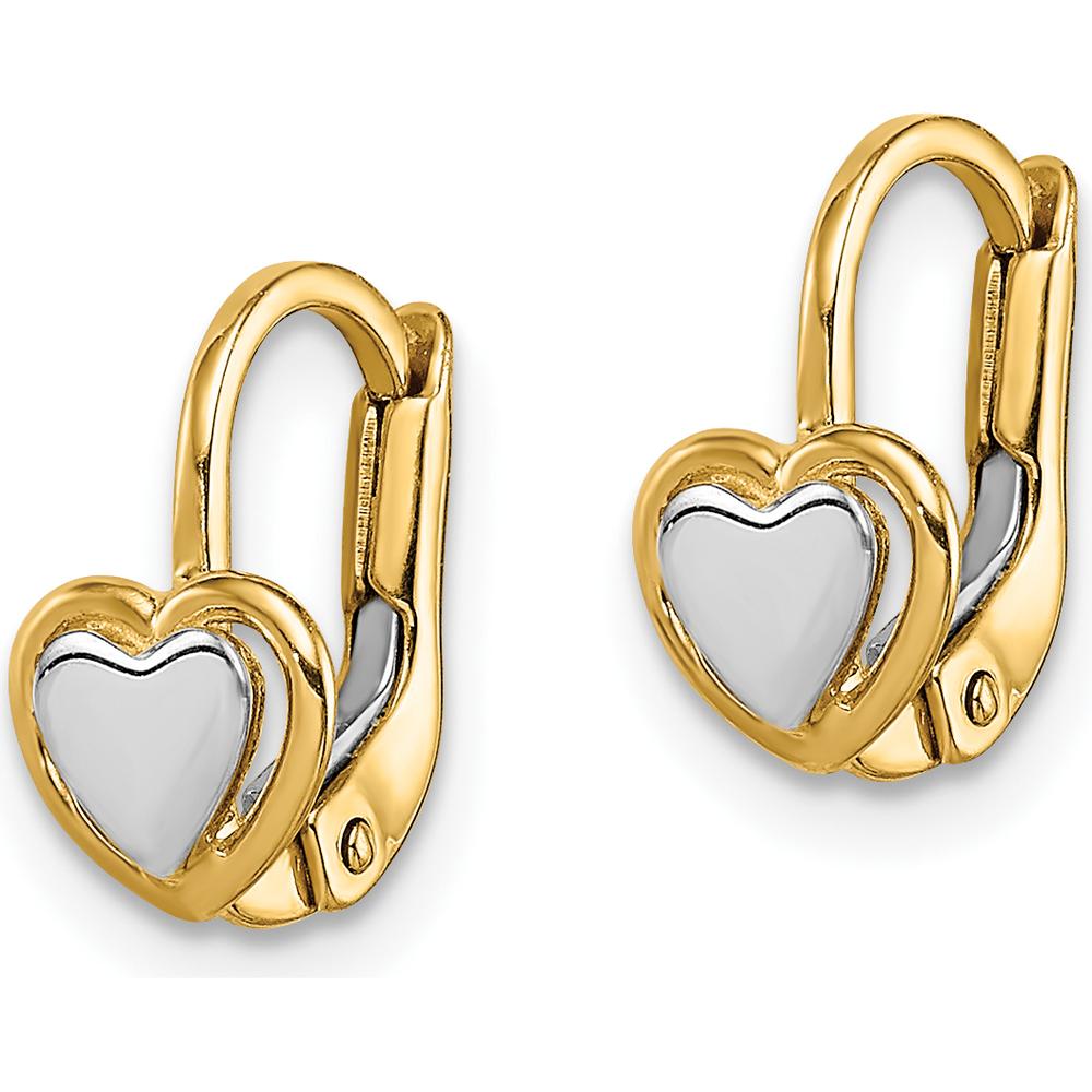 14K Two-Tone Gold Heart Hoop Earrings for Girls - Polished Finish, Drop Design by Oro Pregiato