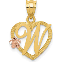 14K Two-Tone Gold Heart Initial "W" Pendant with Diamond-Cut Finish by Oro Pregiato