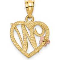 14K Two-Tone Gold Heart Initial "W" Pendant with Diamond-Cut Finish by Oro Pregiato