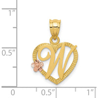 14K Two-Tone Gold Heart Initial "W" Pendant with Diamond-Cut Finish by Oro Pregiato