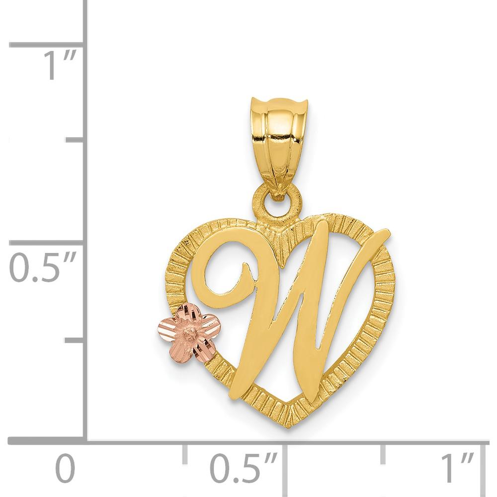 14K Two-Tone Gold Heart Initial "W" Pendant with Diamond-Cut Finish by Oro Pregiato