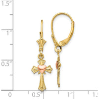 14K Two-Tone Gold Heart on Cross Leverback Earrings - Timeless Elegance by Oro Pregiato