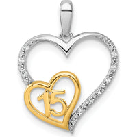 14K Two-Tone Gold Heart Pendant with 1/20 Carat Diamonds for Quinceañera - 22mm by Oro Pregiato