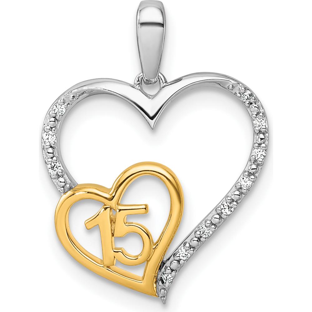 14K Two-Tone Gold Heart Pendant with 1/20 Carat Diamonds for Quinceañera - 22mm by Oro Pregiato