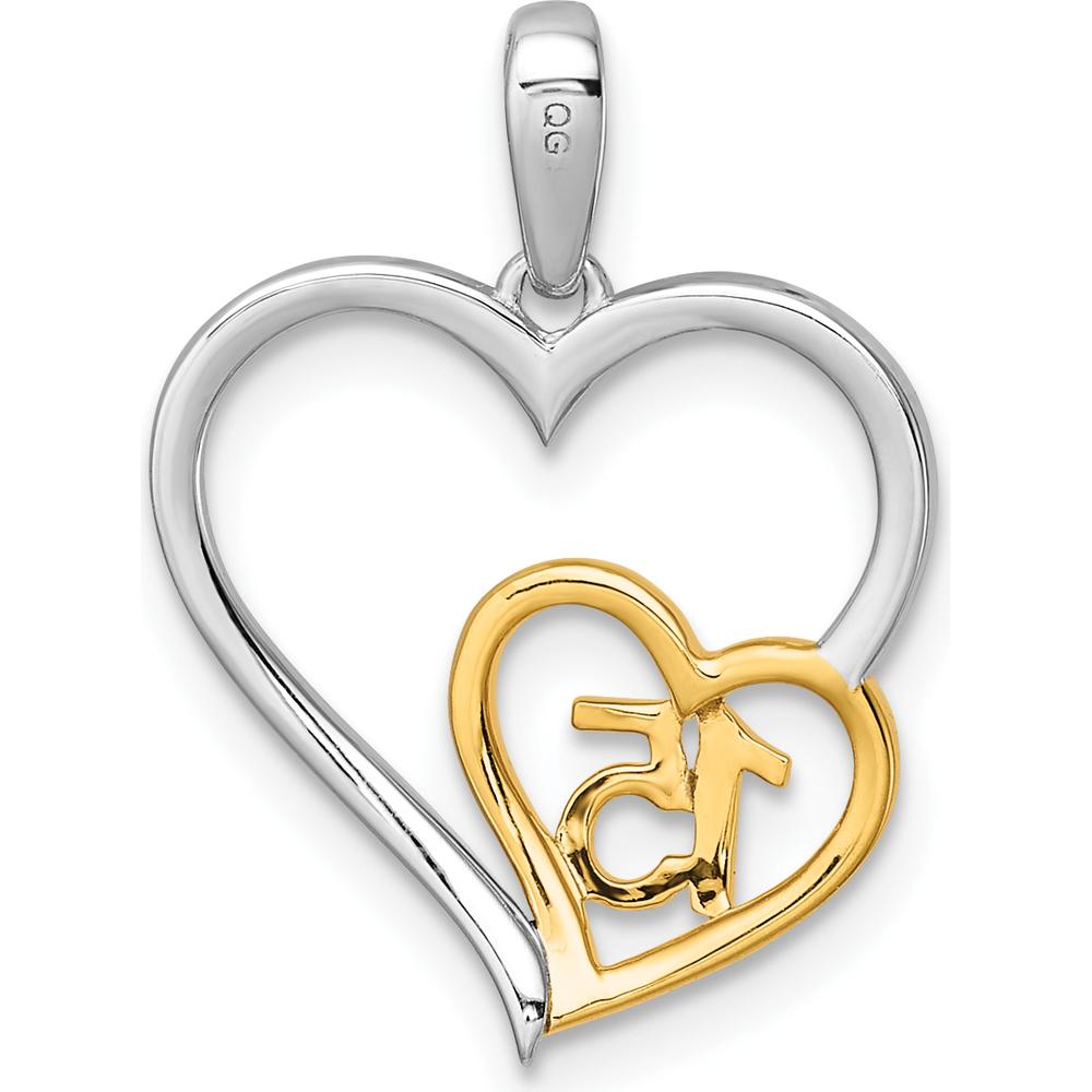 14K Two-Tone Gold Heart Pendant with 1/20 Carat Diamonds for Quinceañera - 22mm by Oro Pregiato