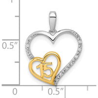 14K Two-Tone Gold Heart Pendant with 1/20 Carat Diamonds for Quinceañera - 22mm by Oro Pregiato