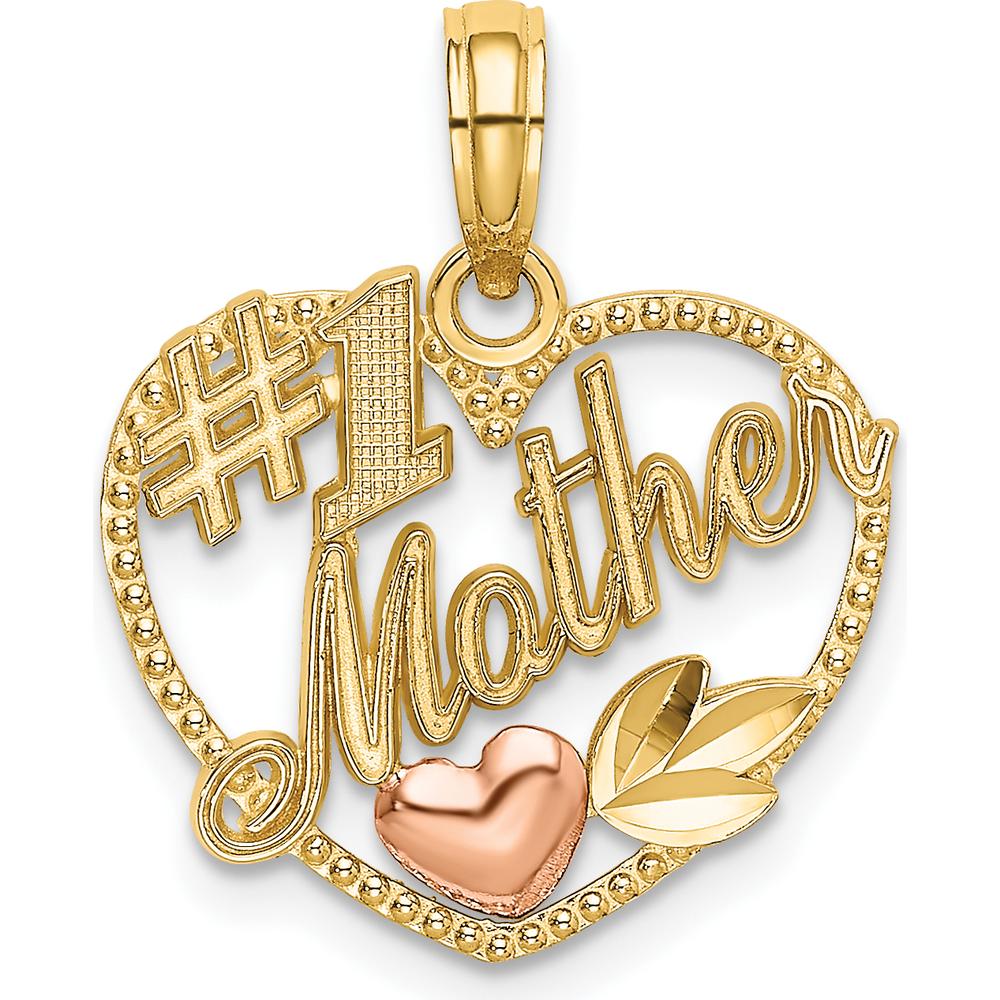 14K Two-Tone Gold Heart Pendant with #1 Mother Charm - Polished Finish by Oro Pregiato