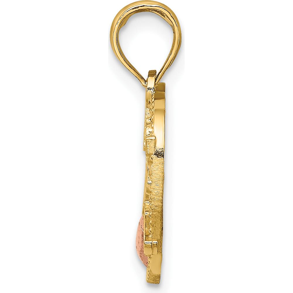 14K Two-Tone Gold Heart Pendant with #1 Mother Charm - Polished Finish by Oro Pregiato