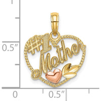 14K Two-Tone Gold Heart Pendant with #1 Mother Charm - Polished Finish by Oro Pregiato