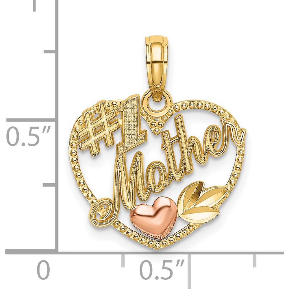 14K Two-Tone Gold Heart Pendant with #1 Mother Charm - Polished Finish by Oro Pregiato