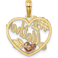 14K Two-Tone Gold Heart Pendant with #1 Mother Charm - Polished Finish by Oro Pregiato