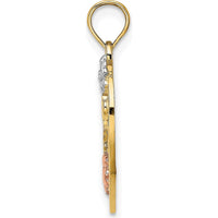 14K Two-Tone Gold Heart Pendant with Flower Charm and "#1 MOM" Engraving by Oro Pregiato