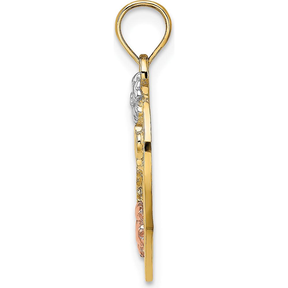 14K Two-Tone Gold Heart Pendant with Flower Charm and "#1 MOM" Engraving by Oro Pregiato