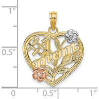 14K Two-Tone Gold Heart Pendant with Flower Charm and "#1 MOM" Engraving by Oro Pregiato