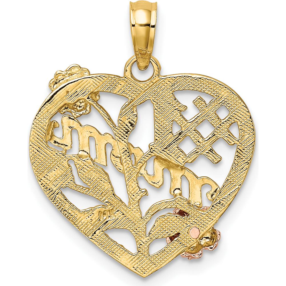 14K Two-Tone Gold Heart Pendant with Flower Charm and "#1 MOM" Engraving by Oro Pregiato