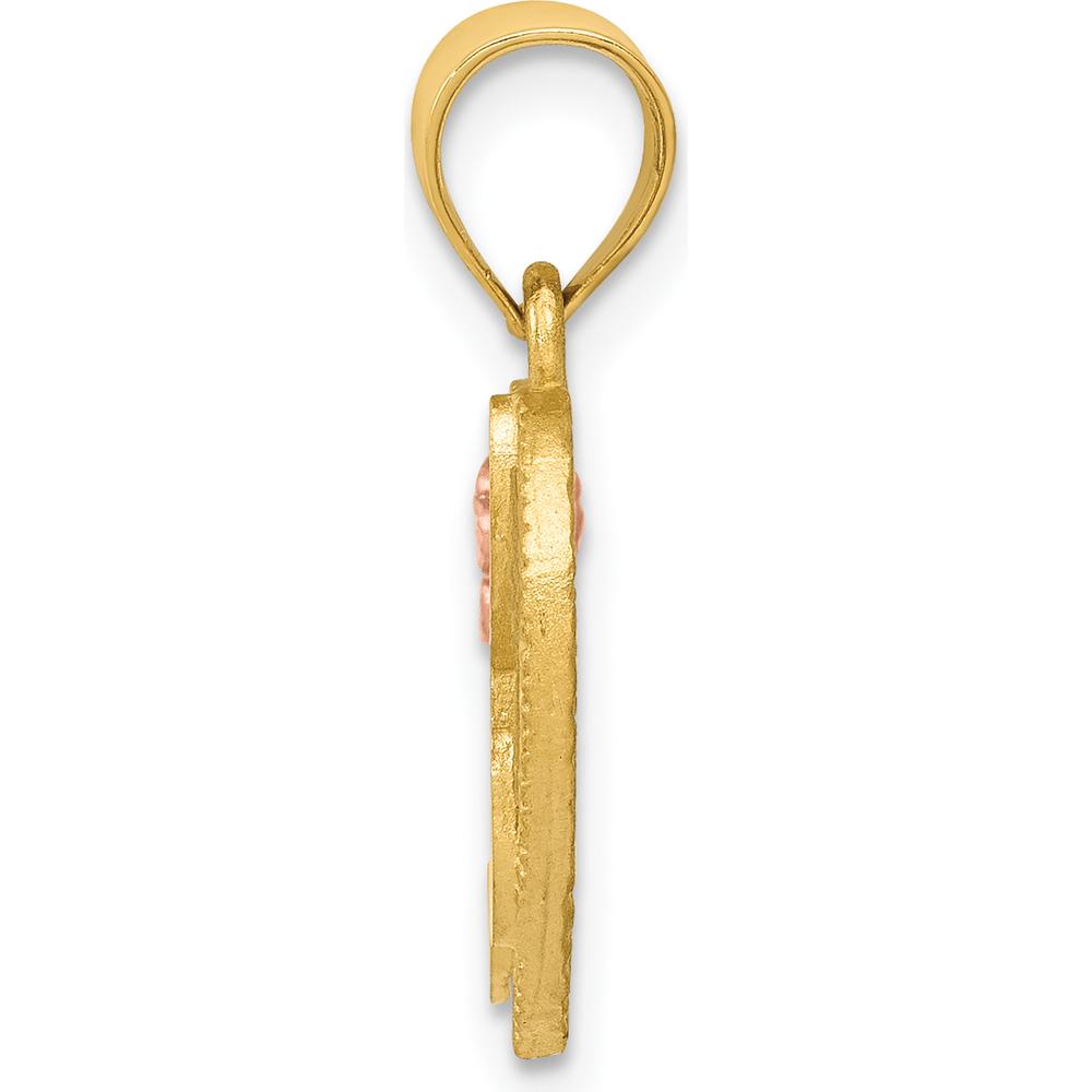 14K Two-Tone Gold Heart Pendant with Letter "H" and Diamond-Cut Texture by Oro Pregiato