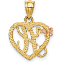 14K Two-Tone Gold Heart Pendant with Letter "H" and Diamond-Cut Texture by Oro Pregiato