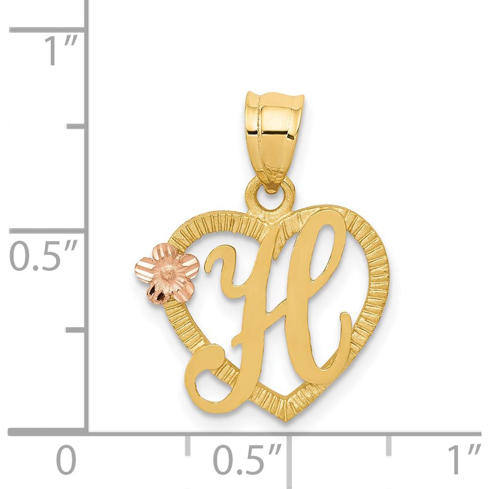 14K Two-Tone Gold Heart Pendant with Letter "H" and Diamond-Cut Texture by Oro Pregiato