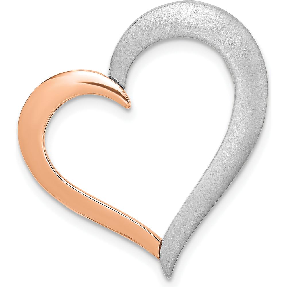 14K Two-Tone Gold Heart Pendant with Polished and Satin Finish - 32.6mm by Oro Pregiato