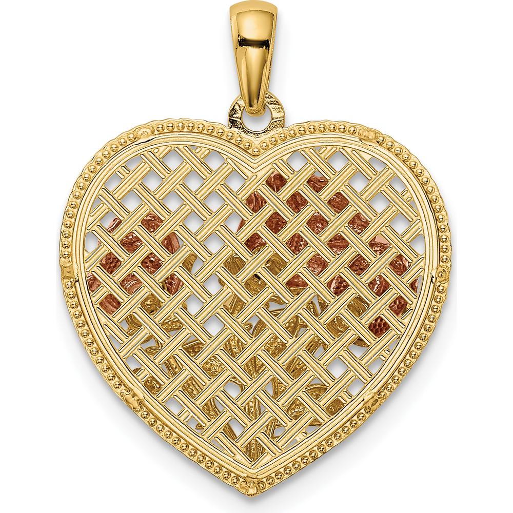 14K Two-Tone Gold Heart Pendant with Polished Roses by Oro Pregiato