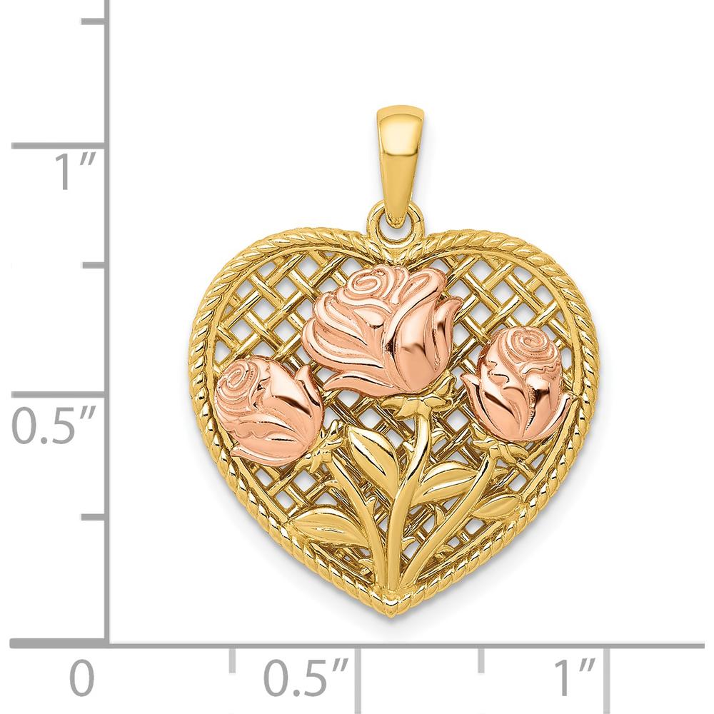 14K Two-Tone Gold Heart Pendant with Polished Roses by Oro Pregiato