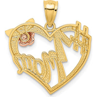 14K Two-Tone Gold Heart Pendant with Rhodium Accents and Flower Detail - #1 MOM Engraving by Oro Pregiato