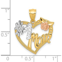 14K Two-Tone Gold Heart Pendant with Rhodium Accents and Flower Detail - #1 MOM Engraving by Oro Pregiato