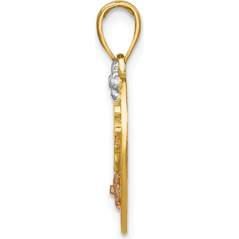 14K Two-Tone Gold Heart Pendant with Rhodium Accents - DAUGHTER Engraving by Oro Pregiato