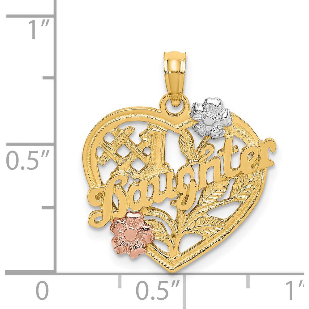 14K Two-Tone Gold Heart Pendant with Rhodium Accents - DAUGHTER Engraving by Oro Pregiato