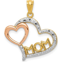 14K Two-Tone Gold Heart Pendant with Rhodium Diamond-Cut MOM Inscription by Oro Pregiato