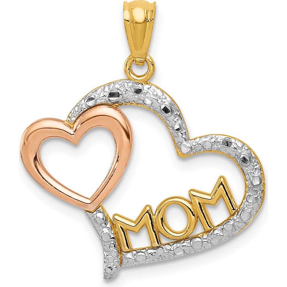 14K Two-Tone Gold Heart Pendant with Rhodium Diamond-Cut MOM Inscription by Oro Pregiato