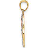 14K Two-Tone Gold Heart Pendant with Rhodium Diamond-Cut MOM Inscription by Oro Pregiato