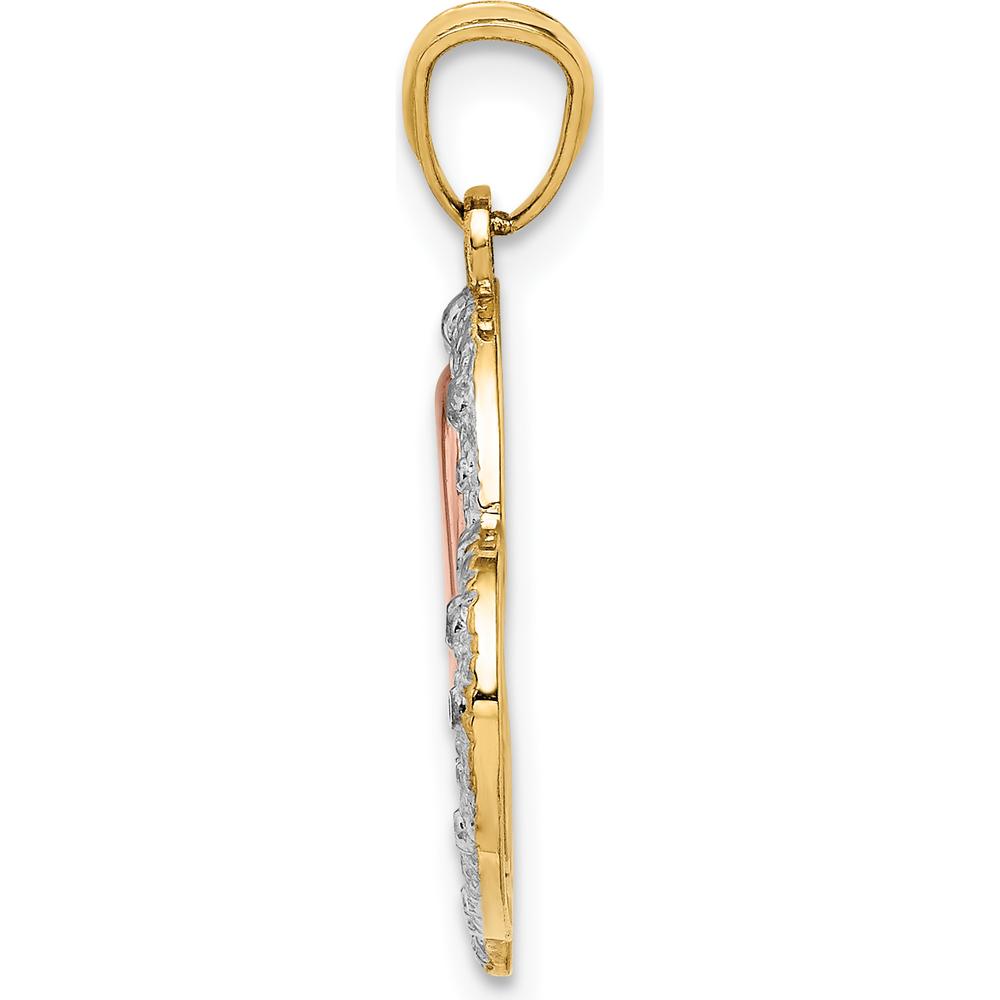 14K Two-Tone Gold Heart Pendant with Rhodium Diamond-Cut MOM Inscription by Oro Pregiato